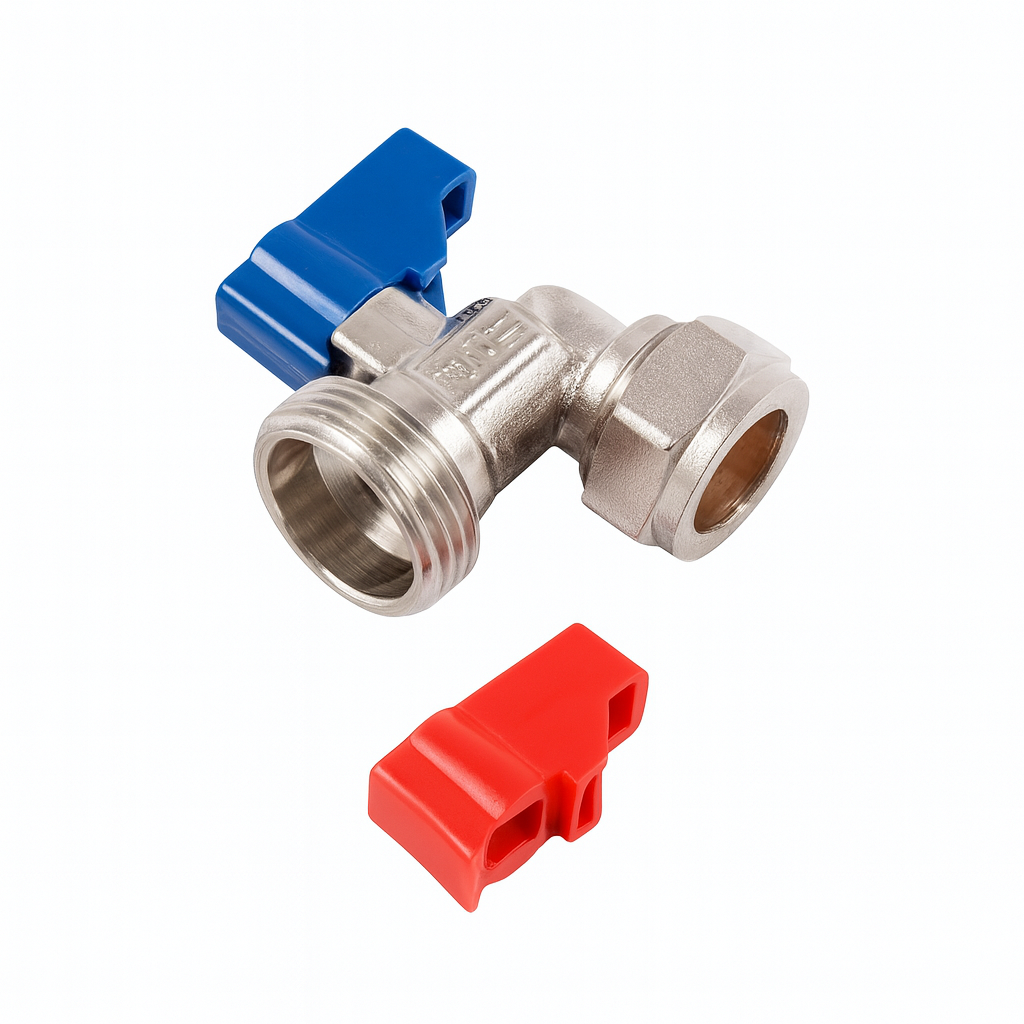 WRAS-Approved 15mm x 3/4" Chrome Angle Washing Machine Tap