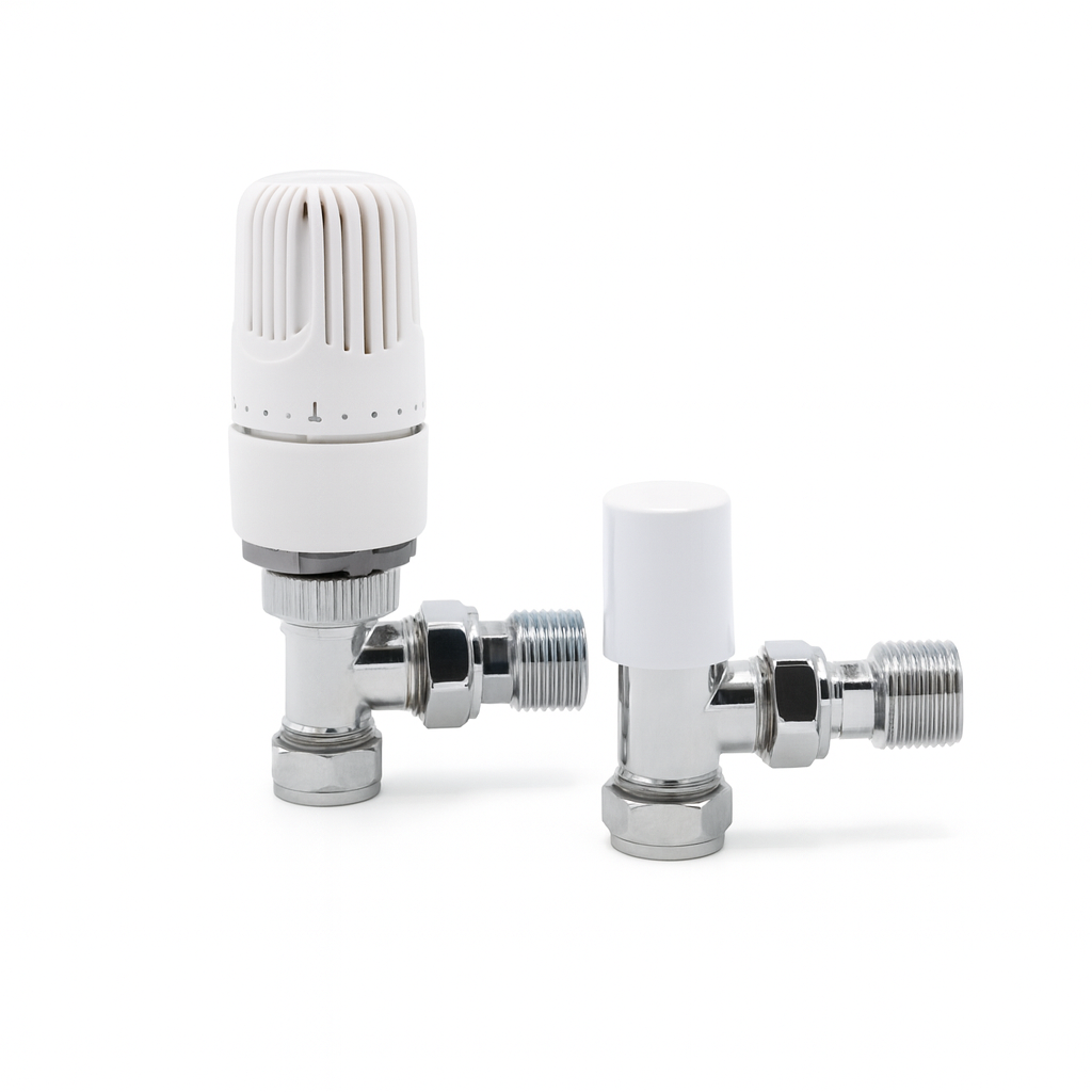 15/10mm Angle Westherm Classic Thermostatic Radiator Valve Twin Pack – White