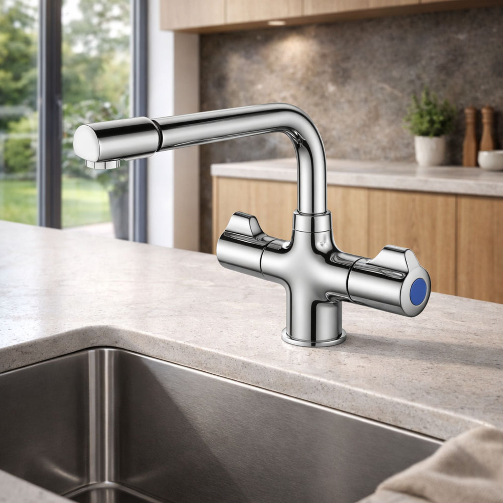 Dawson Kitchen Mixer Tap – Chrome, Dual Handle Swivel Spout