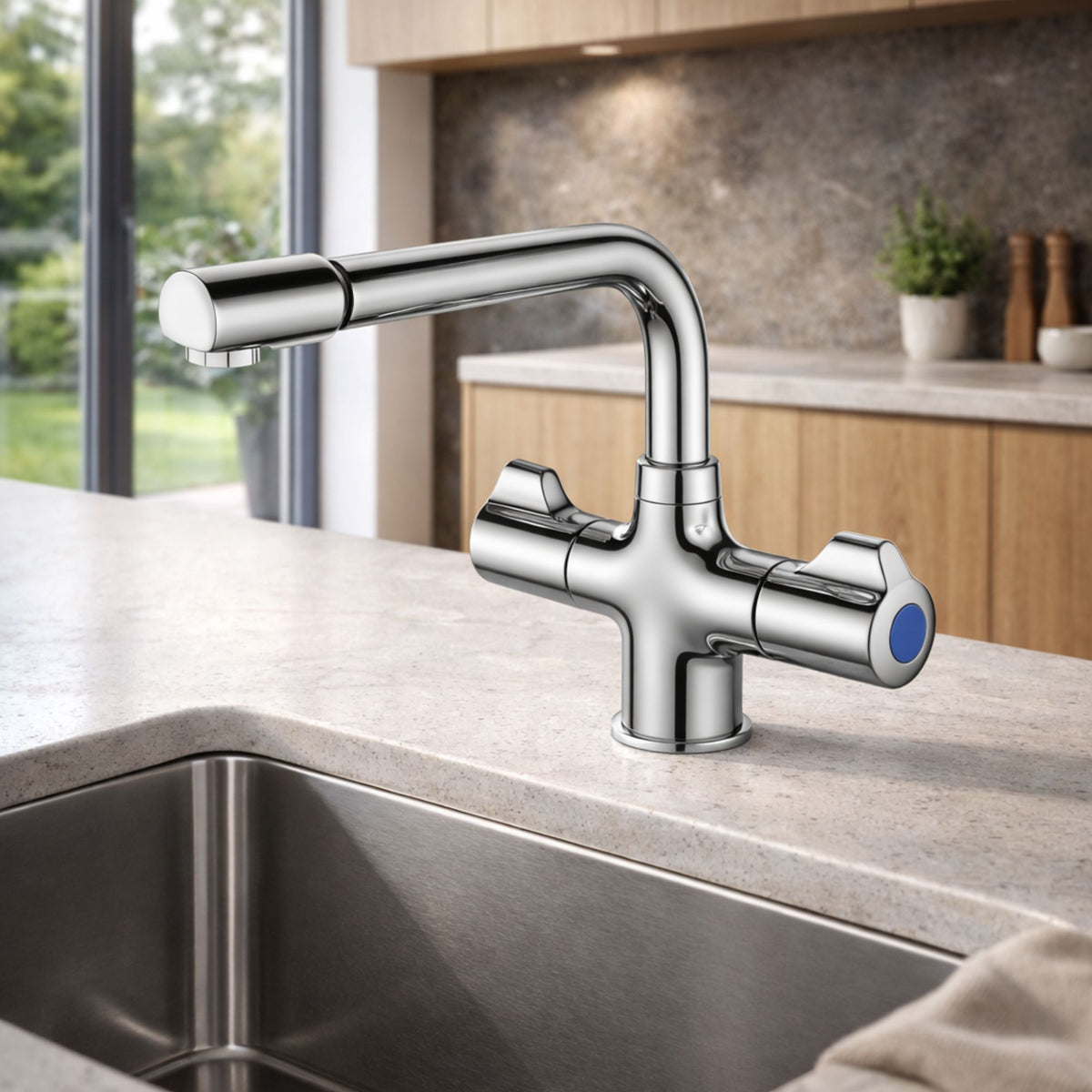 Dawson Kitchen Mixer Tap – Chrome, Dual Handle Swivel Spout
