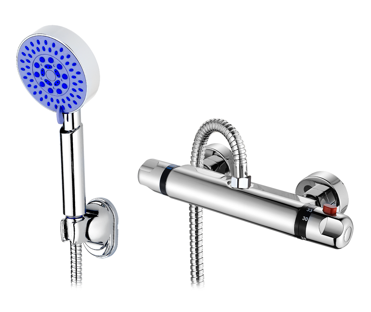 Geras Thermostatic Shower Bar & Handset Set – Chrome