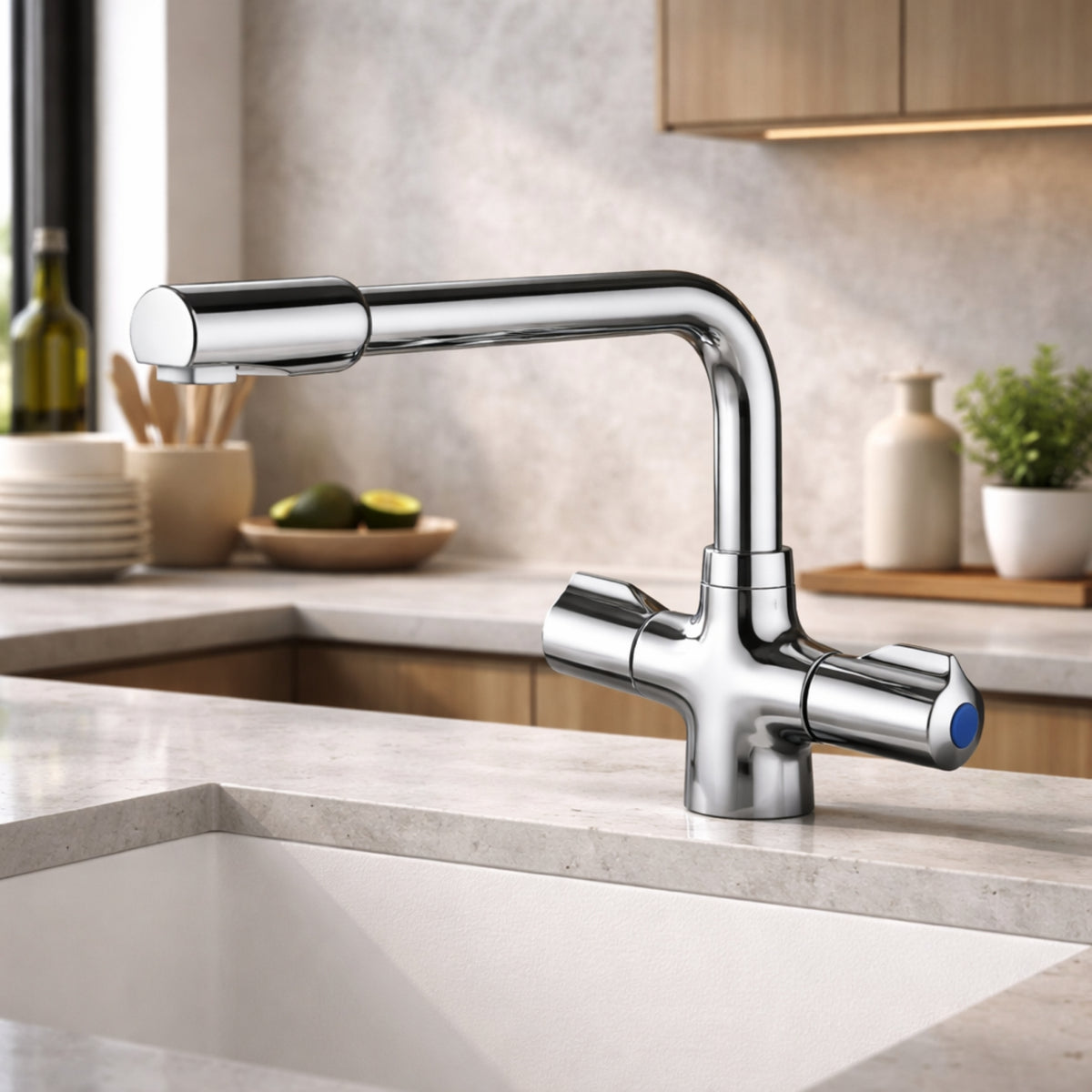 Alore Chrome Dual Handle Kitchen Mixer Tap – Swivel Spout