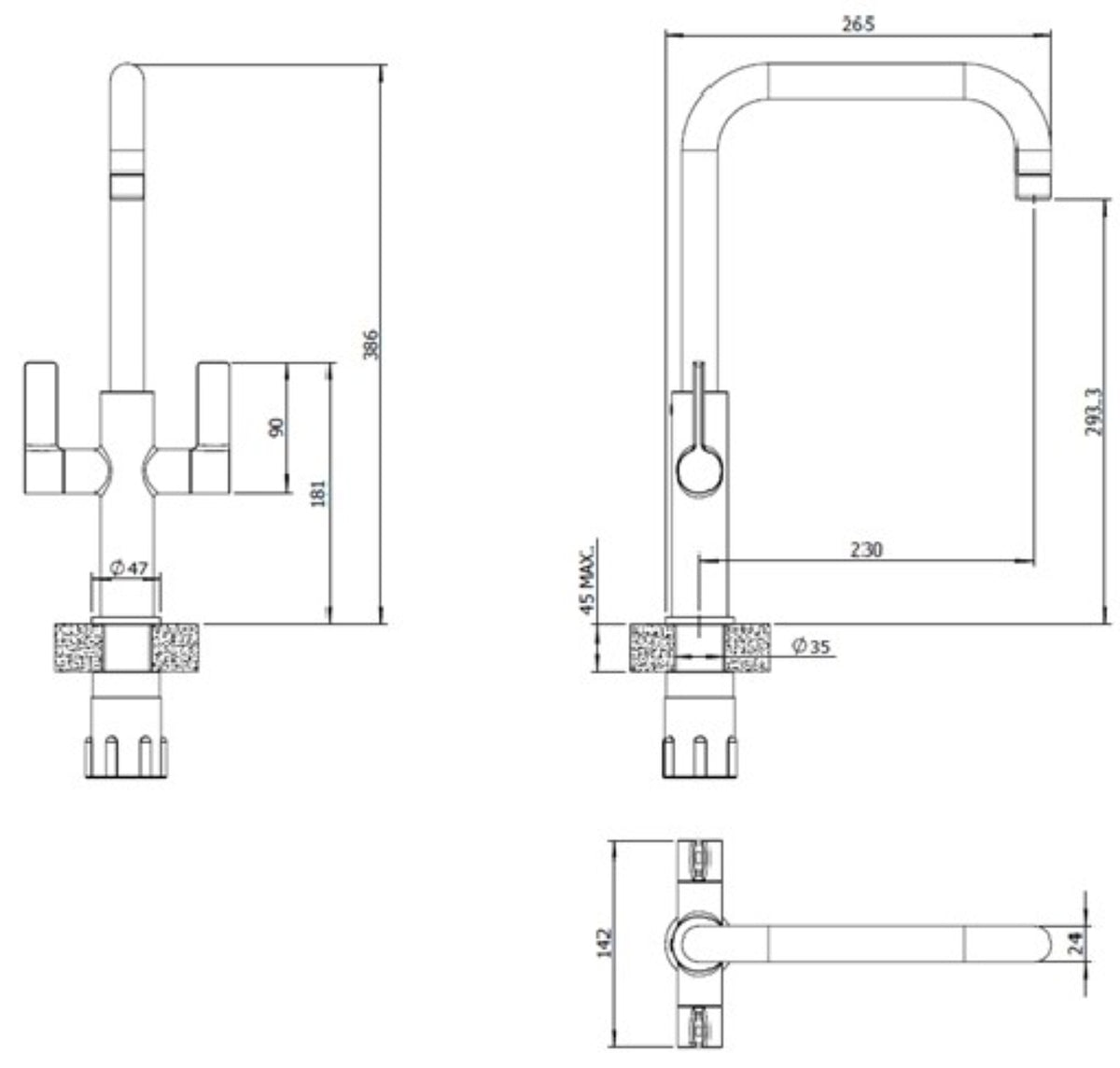 Clever Alpina Brushed Nickel Dual Handle Kitchen Mixer Tap