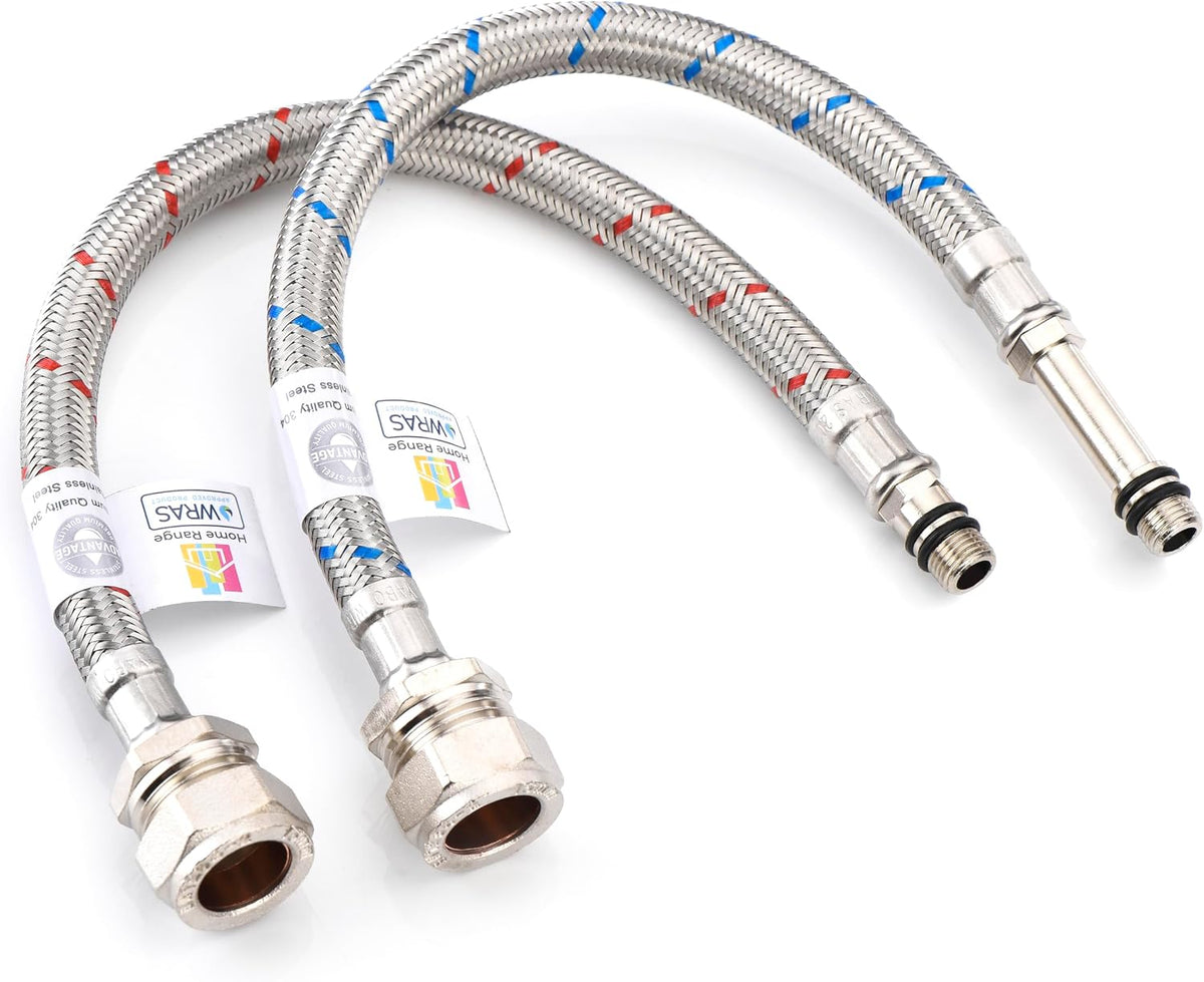 WRAS Flexi Tap Connector Pair – M10 x 15mm Compression, 300mm, Stainless Steel