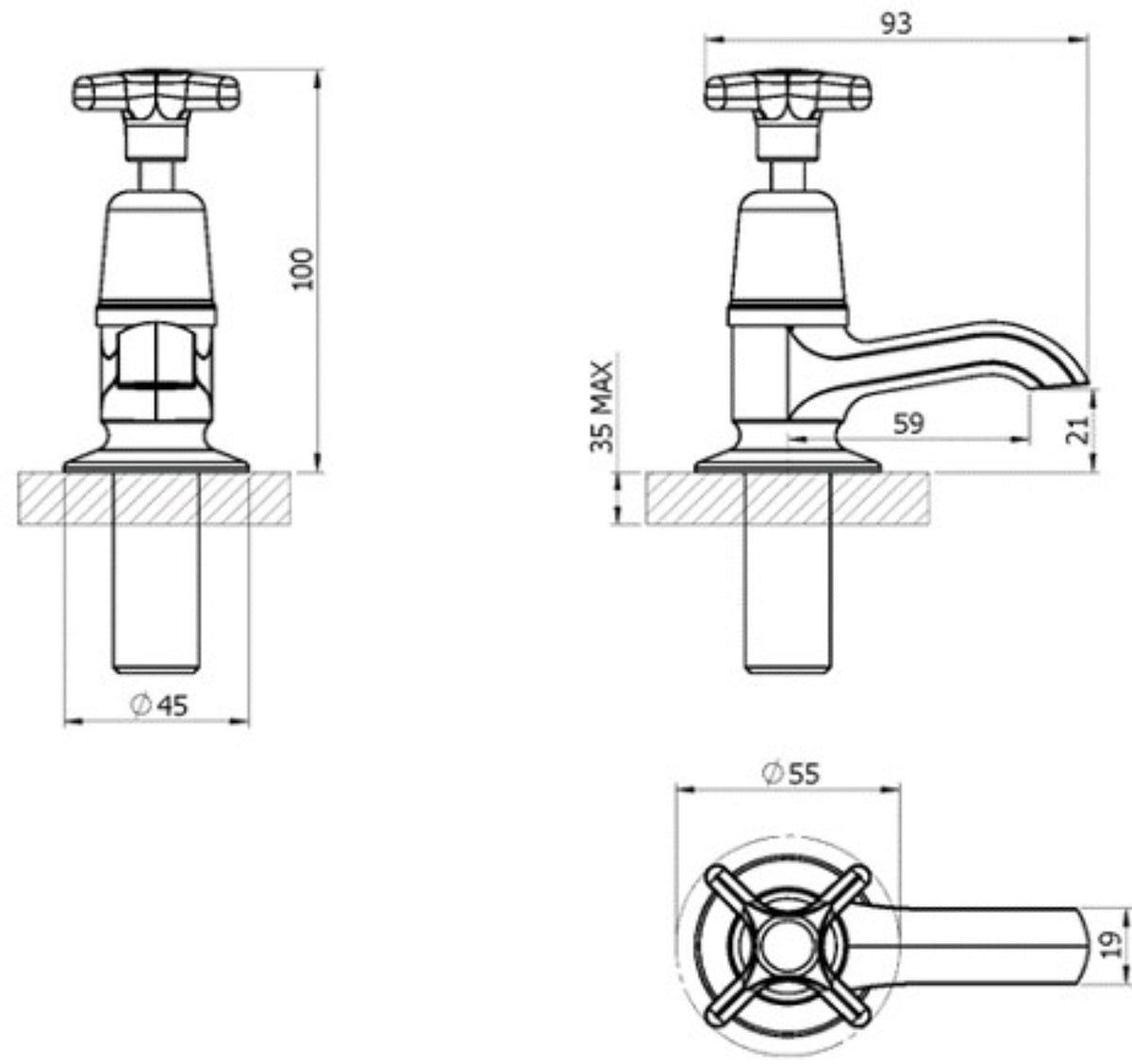 Clever Performa 2159 Cross Top Basin Tap – Hot, Chrome-Plated Brass