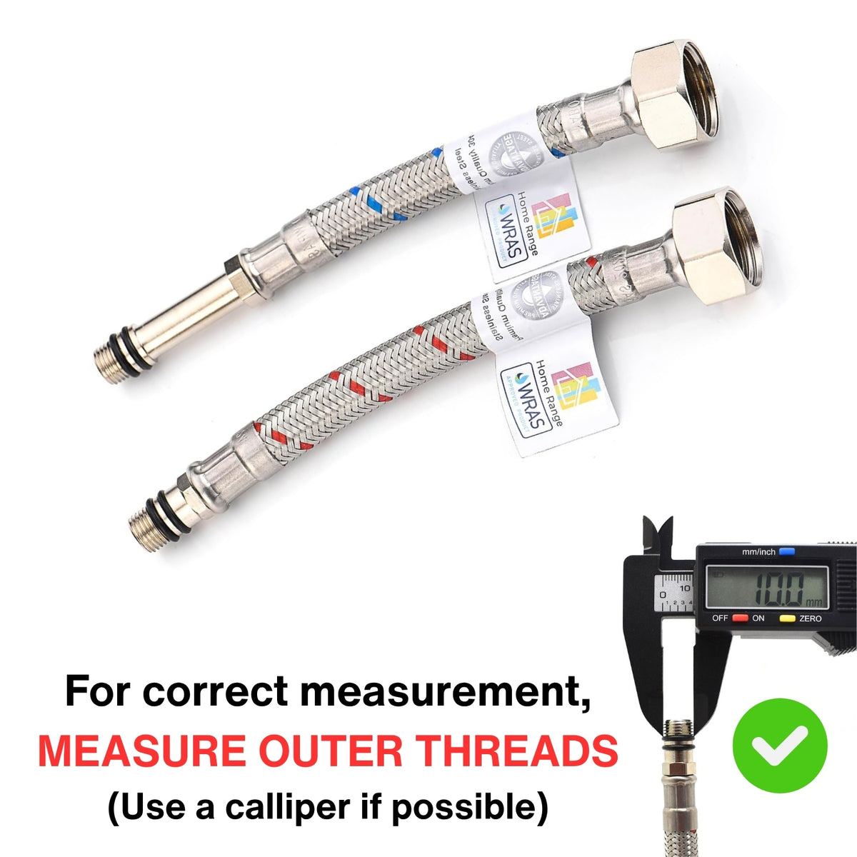 WRAS-Approved Flexi Tap Connector Pair – M10 x 1/2" BSP, 150mm, Stainless Steel