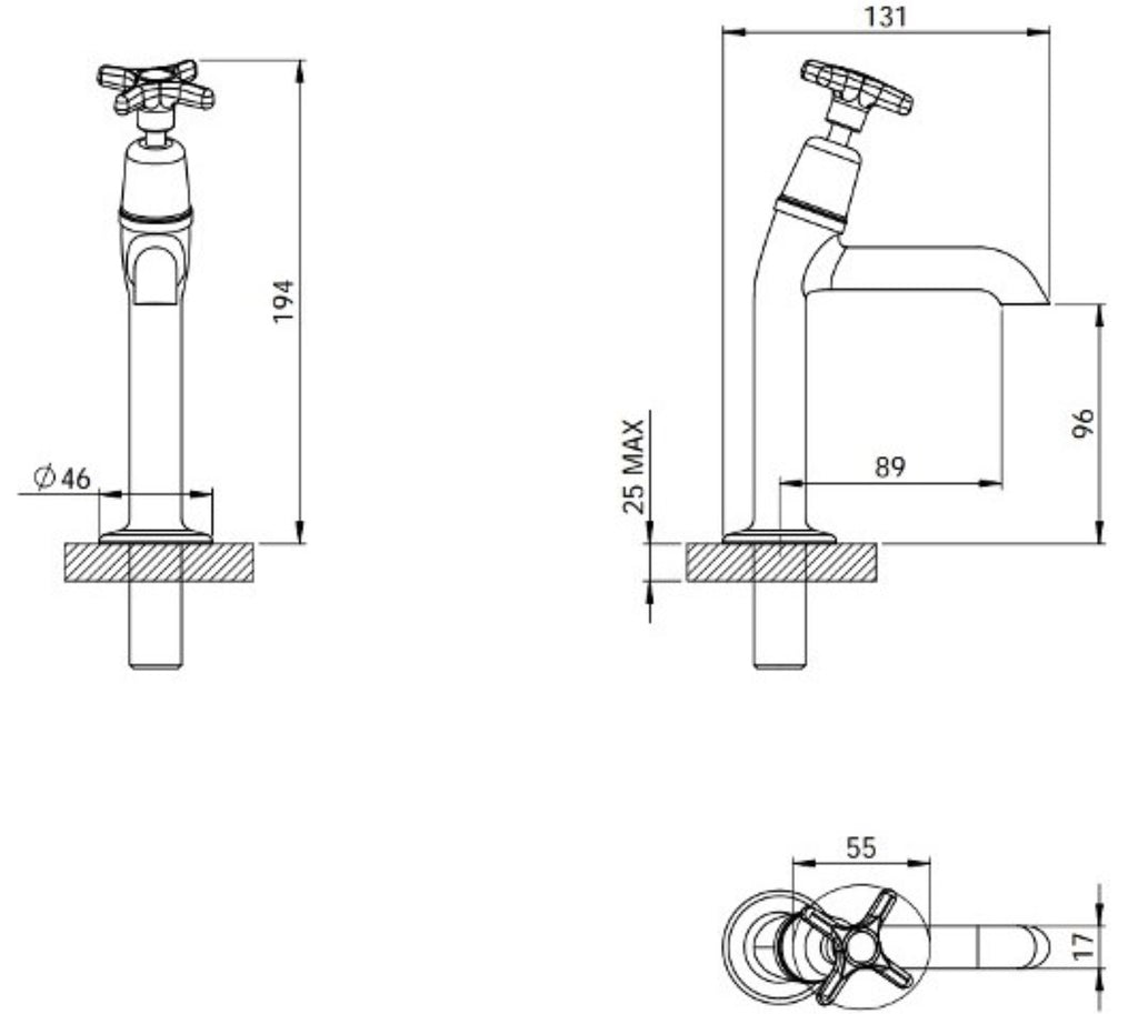 Clever Performa 2158 Cross Top Sink Tap – Hot, Chrome-Plated Brass