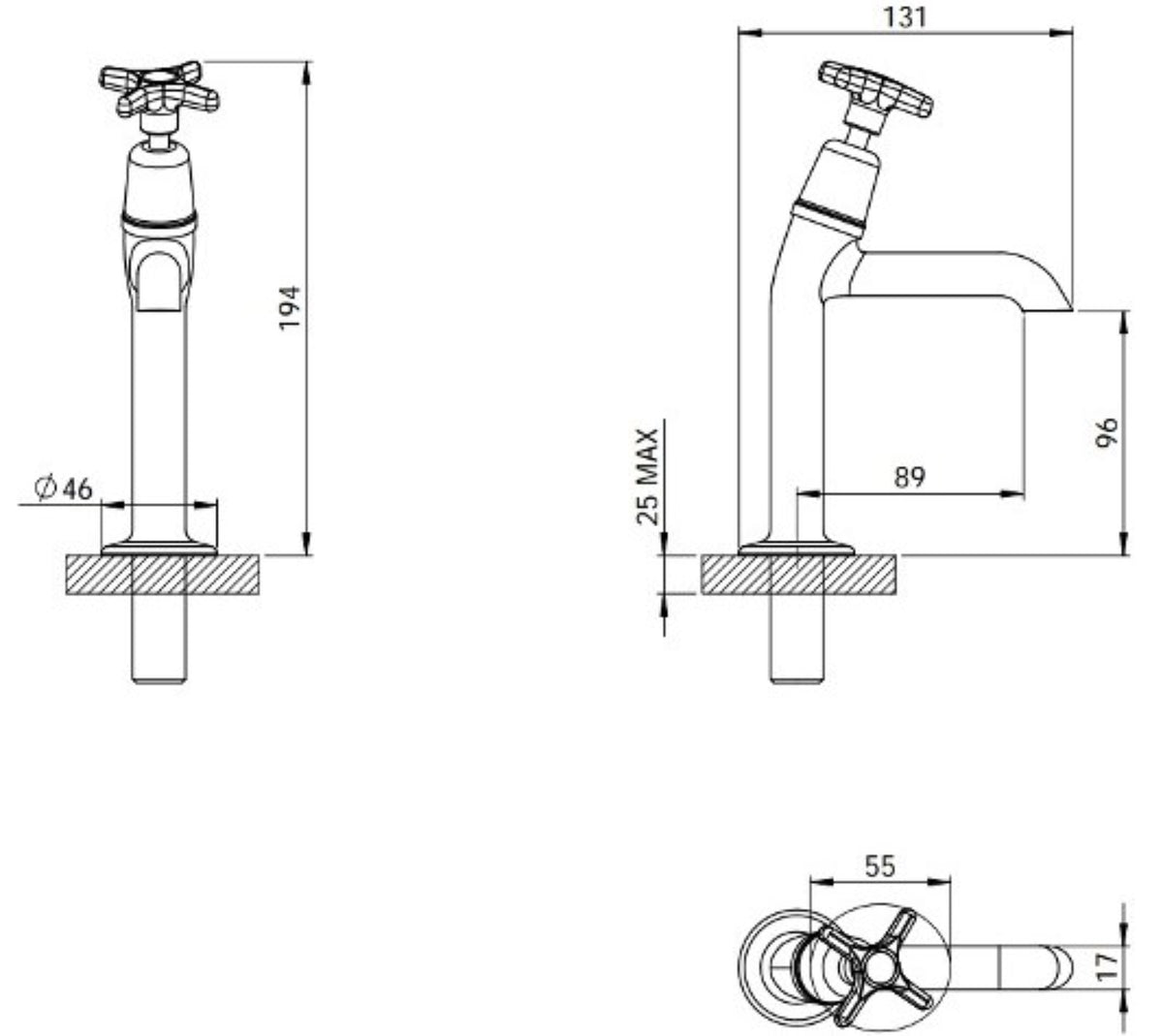 Clever Performa 2158 Cross Top Sink Tap – Hot, Chrome-Plated Brass