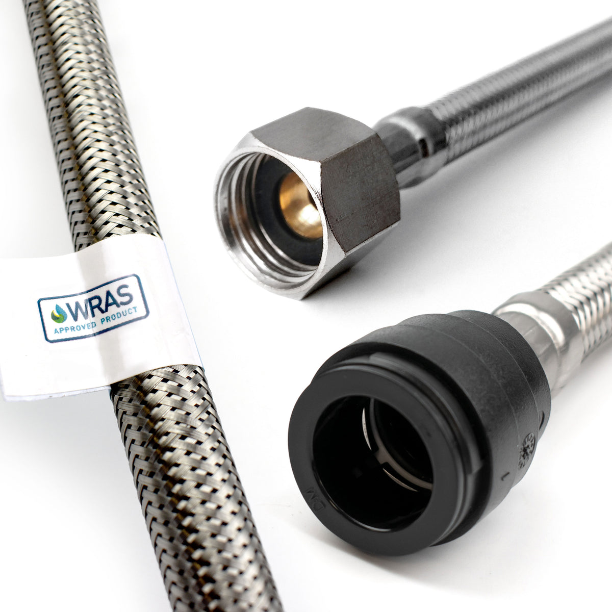 WRAS-Approved Flexi Pipe Connector – 22mm Pushfit x 1/2" BSP, 300mm