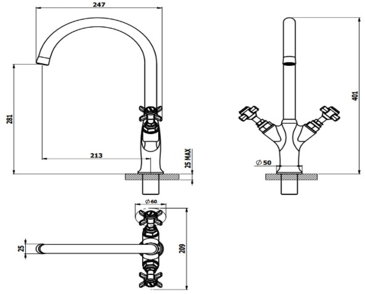 Sequel Kitchen Mixer Tap – Brushed Nickel, Cross Handles
